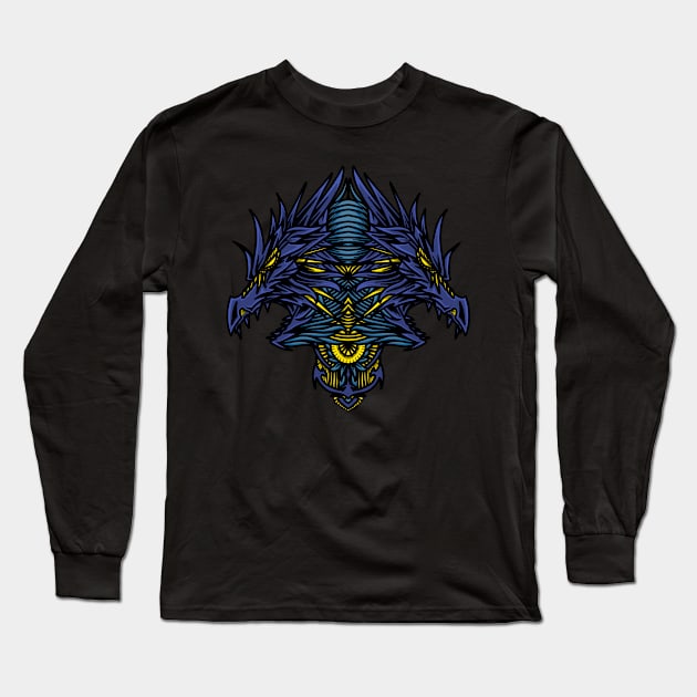 Blue Dragon Head Art Long Sleeve T-Shirt by Excela Studio